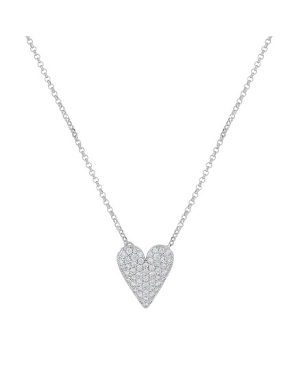 Collana con pendente a cuore in argento 925 rodiata con zirconi bianchi